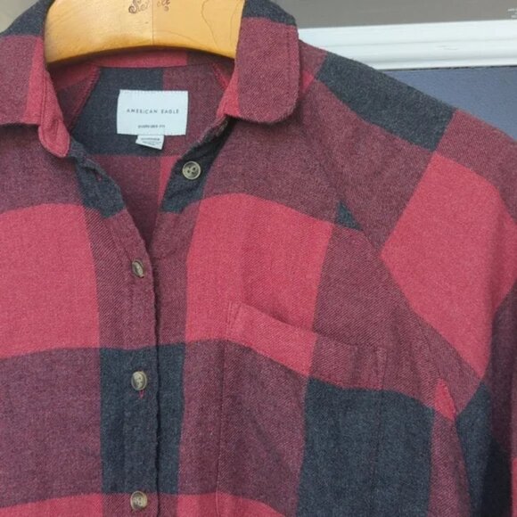 American Eagle Women's buffalo plaid oversized brushed flannel shirt size small - Picture 3 of 7
